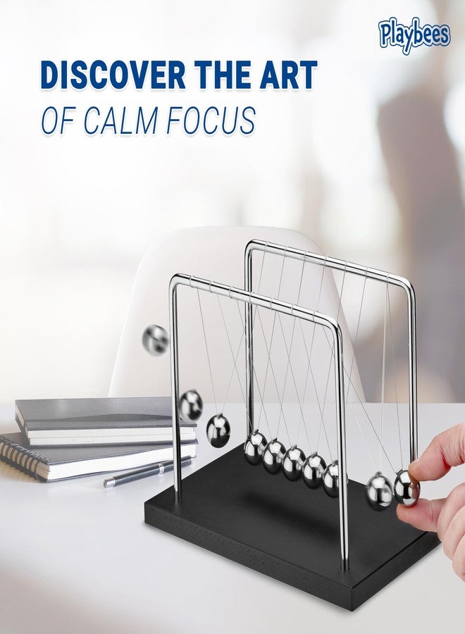 Playbees 7 Beads Newton’s Cradle Balance Balls Desk Toy - Black Wooden Base Office Decoration, Fun Science Physics Toy for Home, Bedroom, or Living Room, Great Gift for Christmas - Image 3